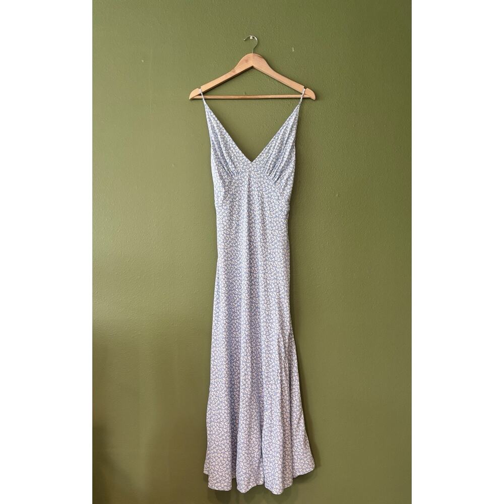 Doen Womens Sonia Floral Printed Cerulean Blue Hillside Long Maxi Gown Dress L - Picture 4 of 11